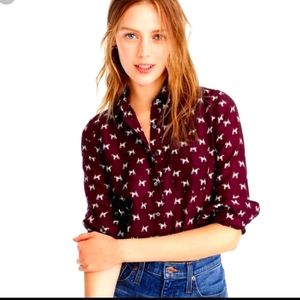 J. Crew Terrier Dog Print Popover Top